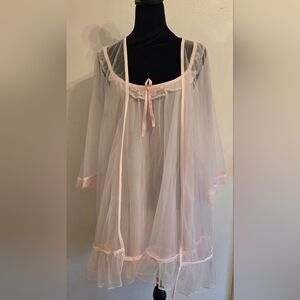 Inhibitions Vintage Pink Babydoll Nightgown Robe Set Peignoir Boudoir Large